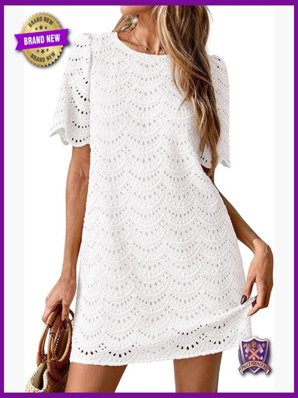 Embroidered Lace Short Sleeve Boho Mini Dress Beach Vacation Clothes